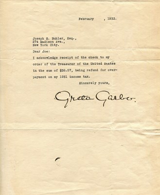 Lot 106 - GARBO GRETA: (1905-1990)