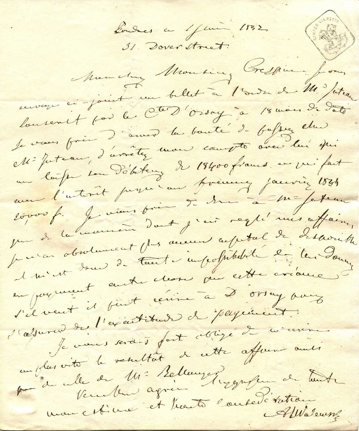 Lot 462 - WALEWSKI ALEXANDRE: (1810-1868)