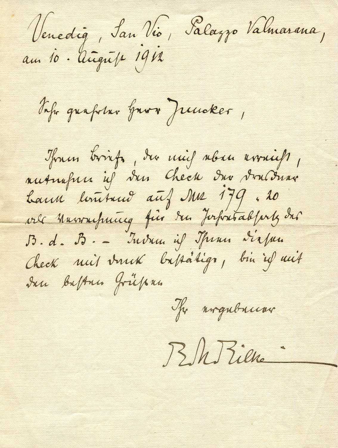 Lot 1160 - RILKE RAINER MARIA: (1875-1926)