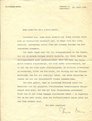 Lot 402 - MANN THOMAS: (1875-1955)