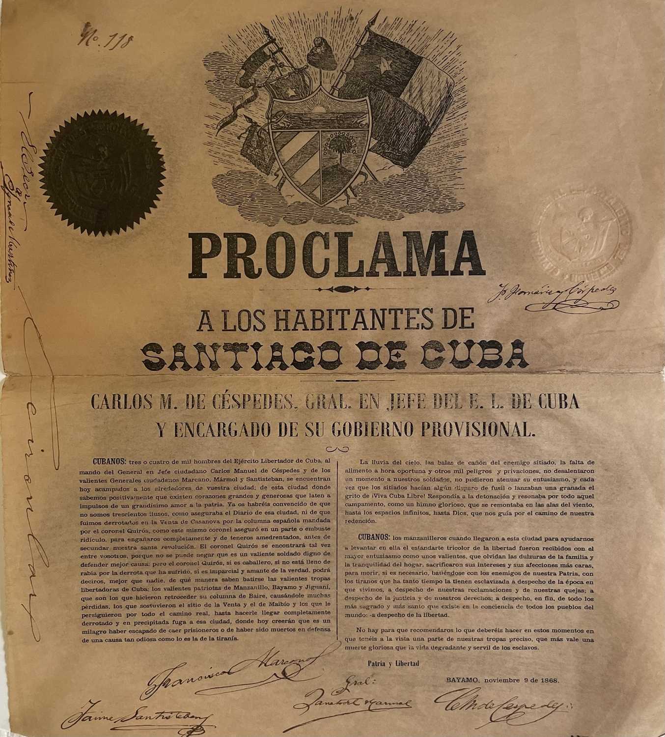 Lot 1221 - CESPEDES DEL CASTILLO CARLOS MANUEL (1819-1874)