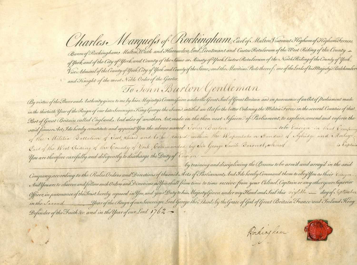 Lot 1671 - ROCKINGHAM MARQUESS OF: (1730-1782)