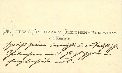 Lot 868 - GLEICHEN-RUSSWURM LUDWIG VON: (1836-1901)