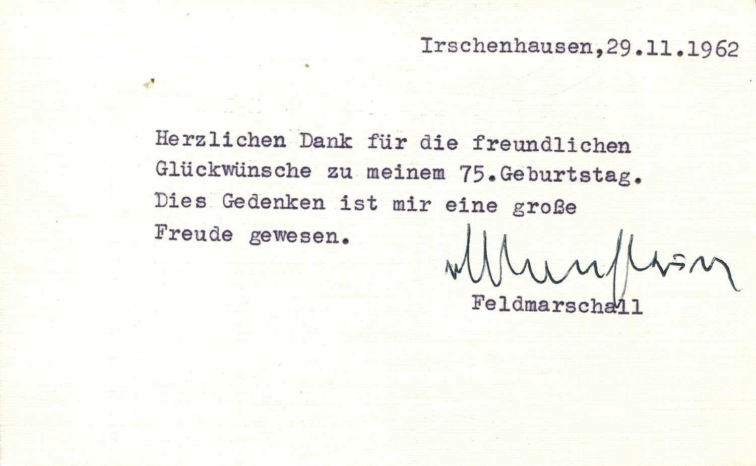 Lot 454 - MANSTEIN ERICH VON: (1887-1973)
