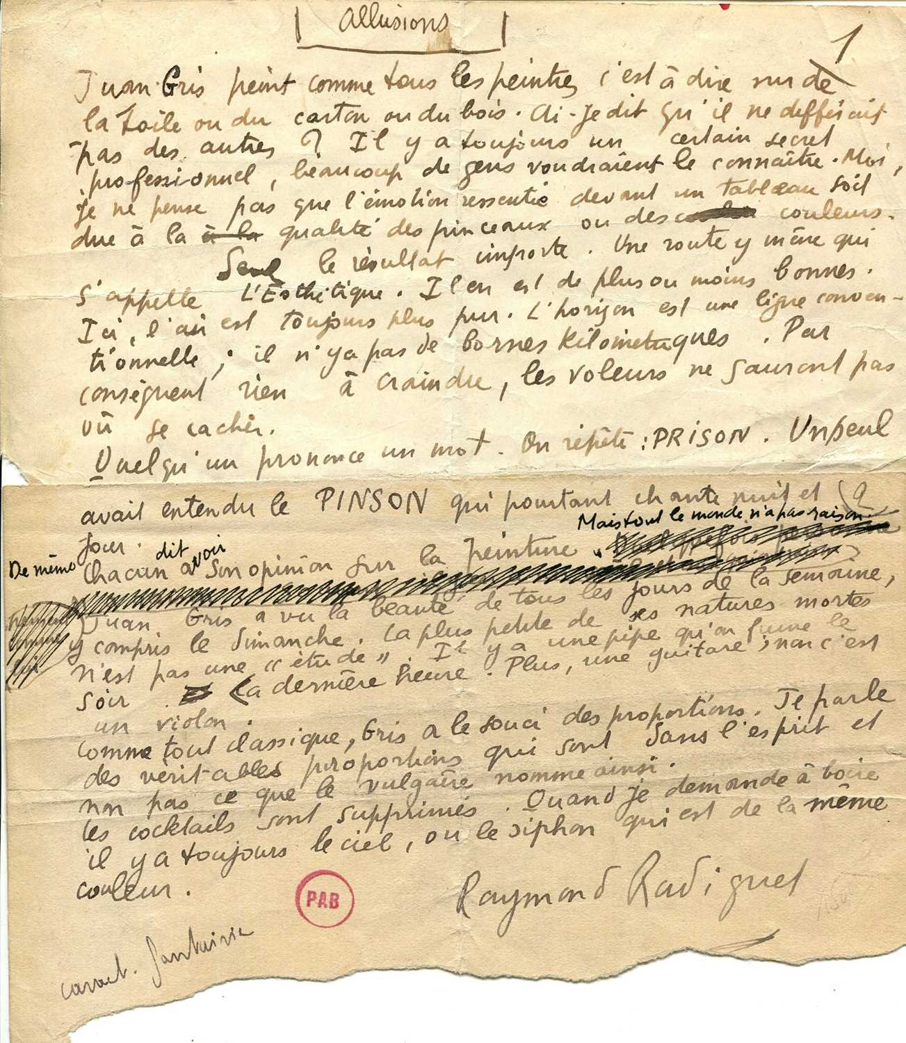 Lot 1059 - RADIGUET RAYMOND: (1903-1923)