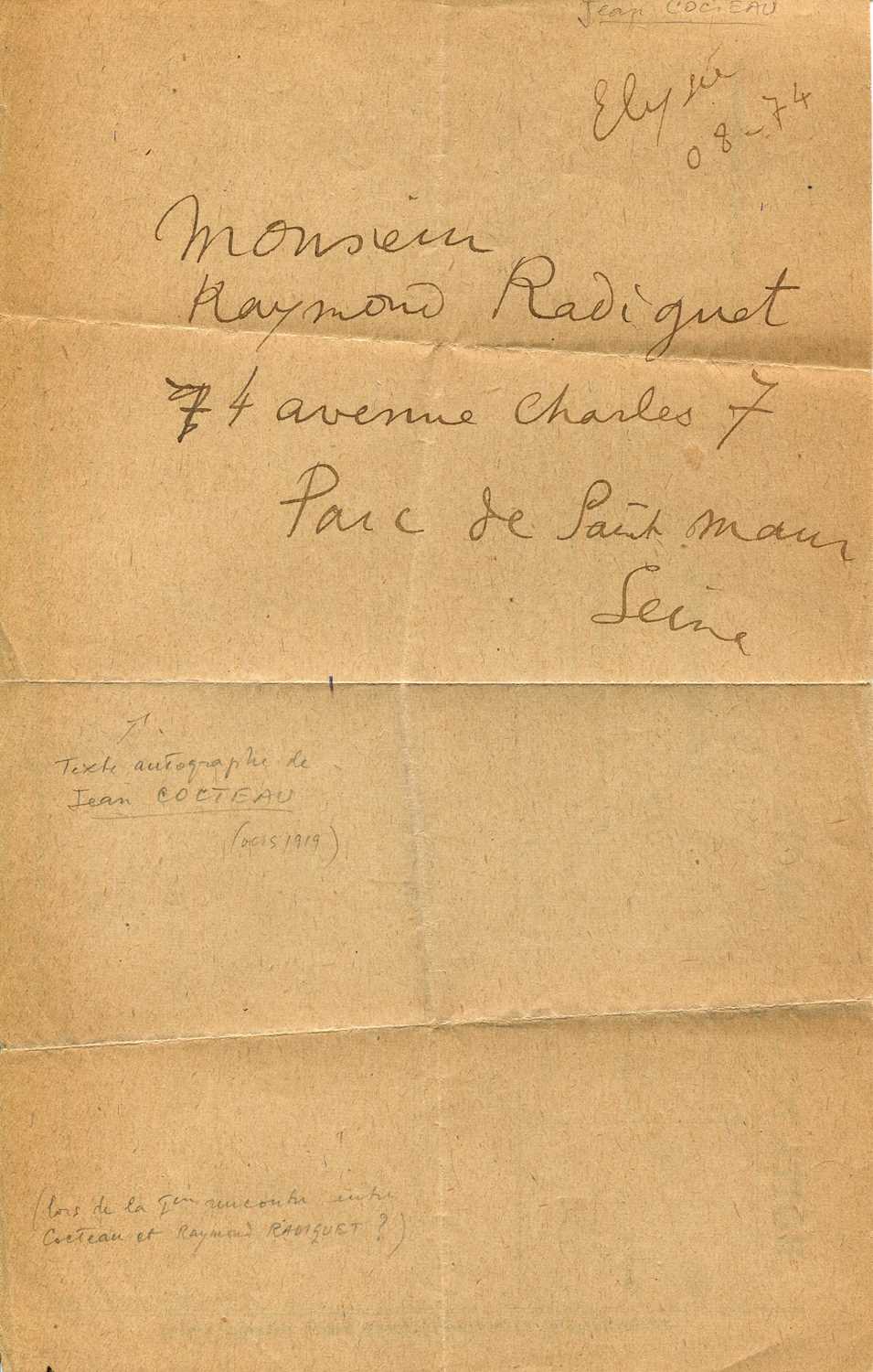 Lot 1060 - COCTEAU JEAN: (1889-1963)