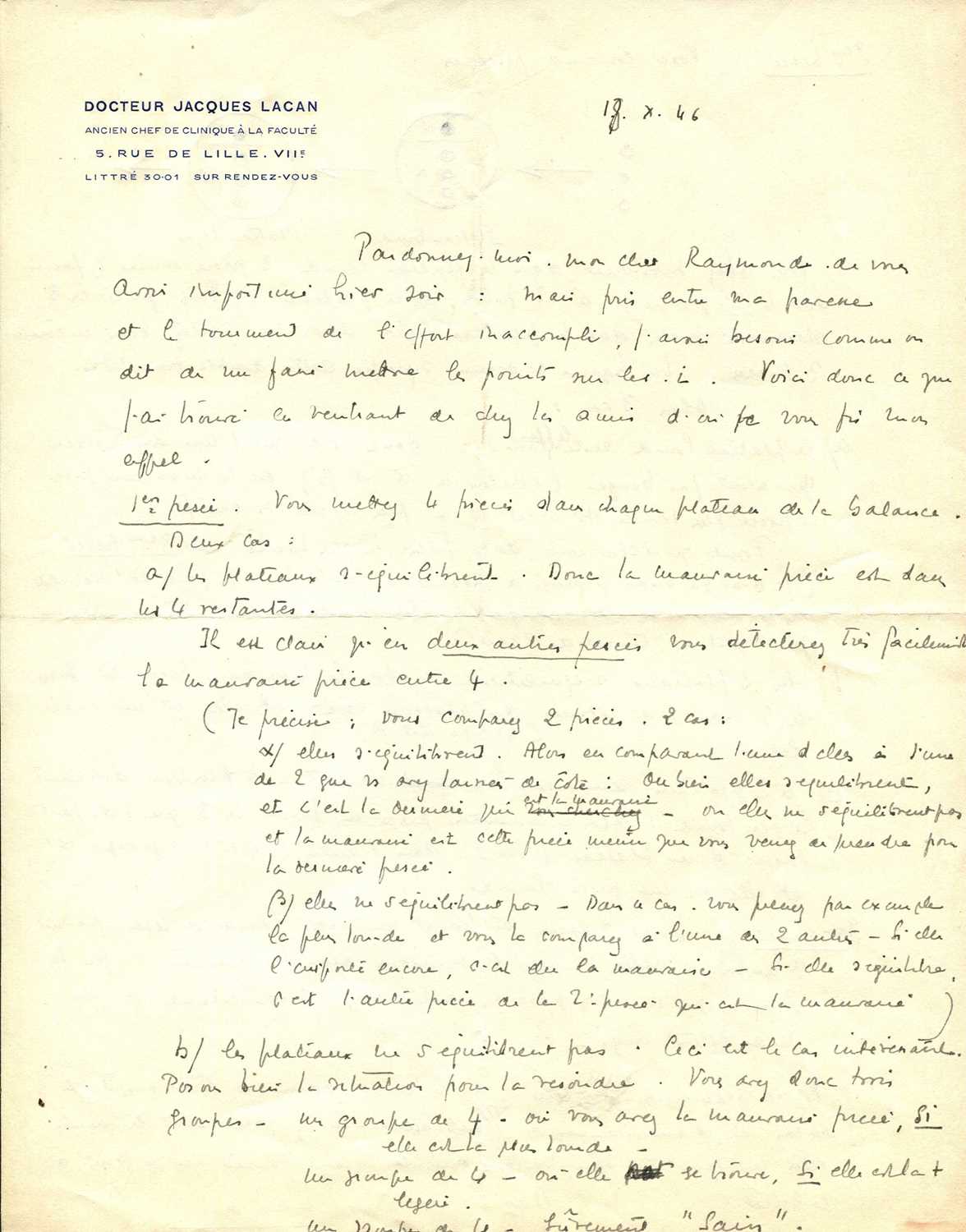Lot 1142 - LACAN JACQUES: (1901-1981)
