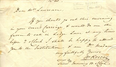 Lot 706 - ROSCOE WILLIAM: (1753-1831)