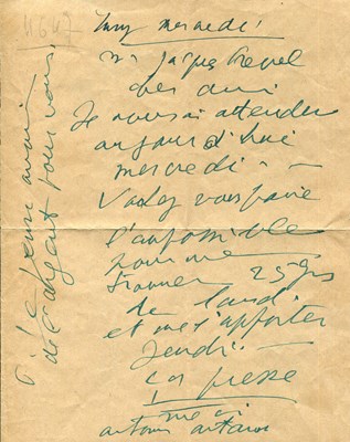 Lot 499 - ARTAUD ANTONIN: (1896-1948)