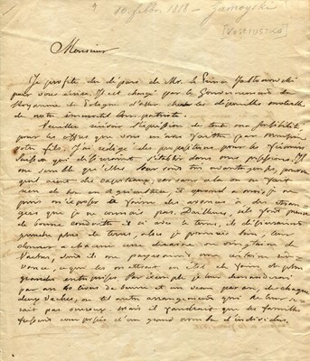 Lot 1281 - [KOSCIUSZKO TADEUSZ] ZAMOYSKI STANISLAW KOSTKA