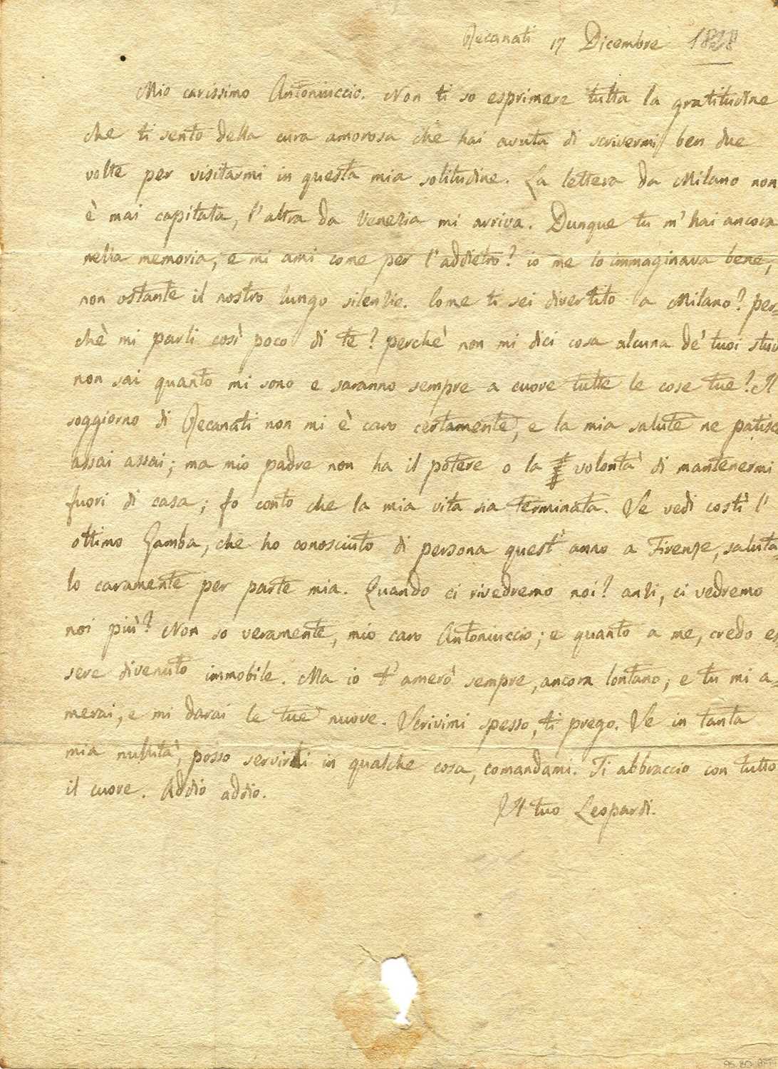 Lot 989 - LEOPARDI GIACOMO: (1798-1837)