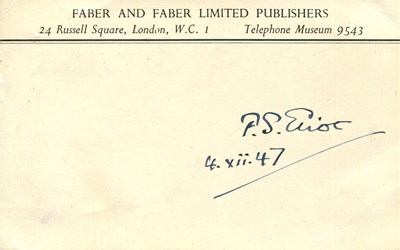Lot 728 - ELIOT T. S.: (1888-1965)