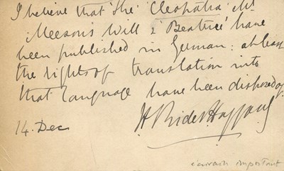 Lot 1001 - HAGGARD H. RIDER: (1856-1925)