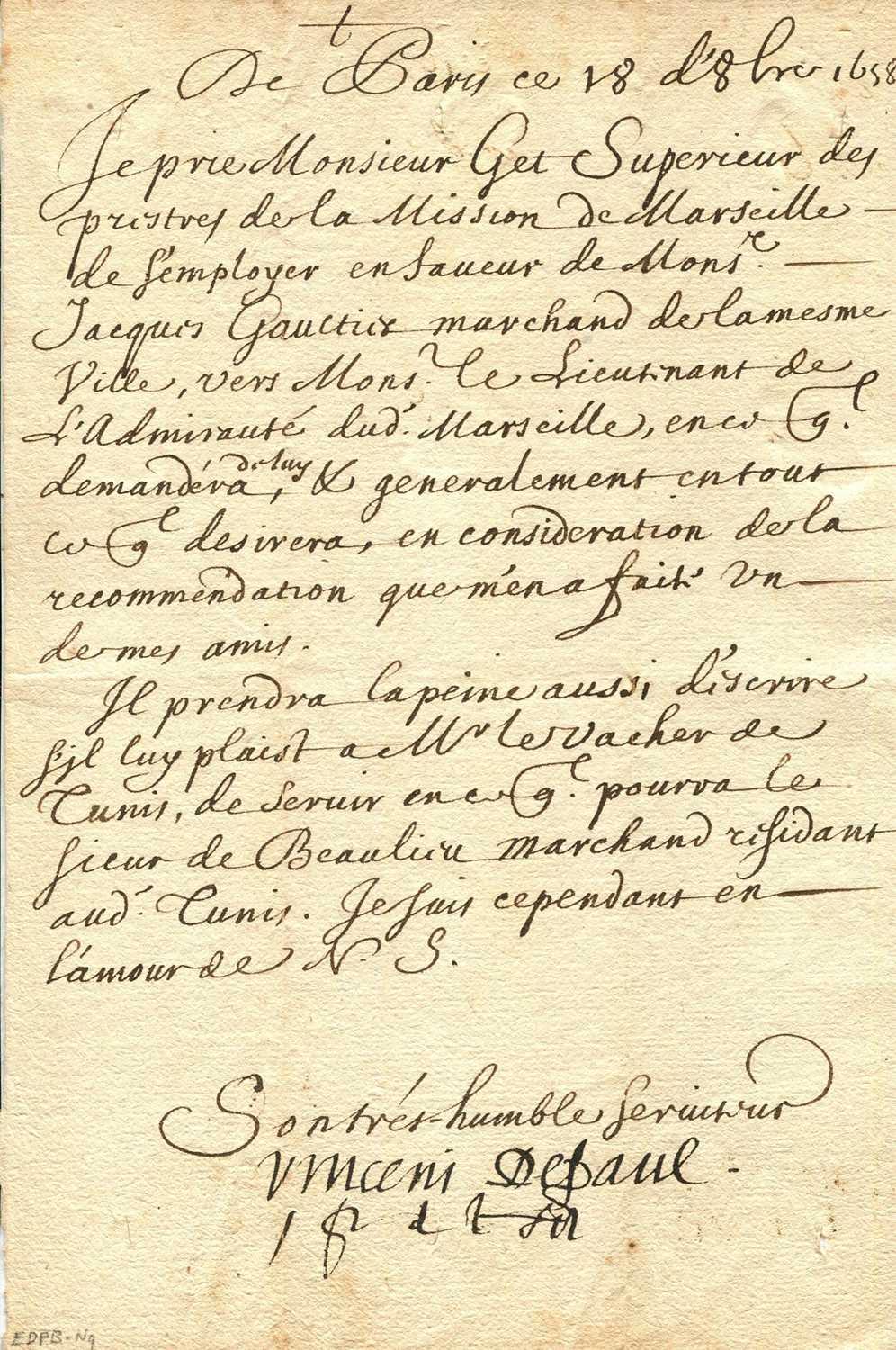 Lot 616 - VINCENT DE PAUL: (1581-1660)