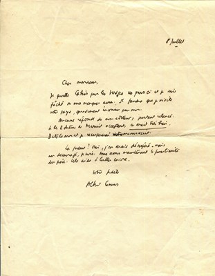 Lot 1036 - CAMUS ALBERT: (1913-1960)