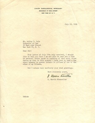 Lot 1467 - NIEMOLLER MARTIN: (1892-1984)