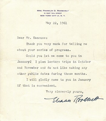 Lot 1701 - ROOSEVELT ELEANOR: (1884-1962)