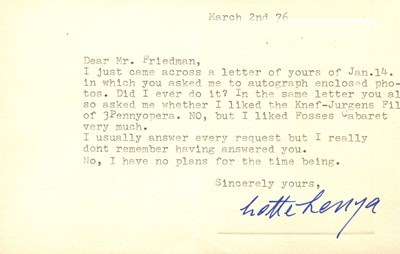 Lot 227 - LENYA LOTTE: (1898-1981)