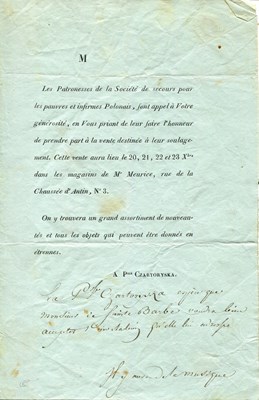 Lot 1286 - CZARTORYSKA MARIA: (1768-1854)