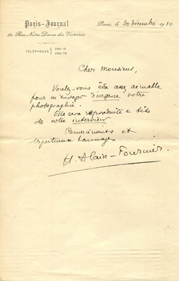 Lot 1078 - ALAIN-FOURNIER HENRI: (1886-1914)