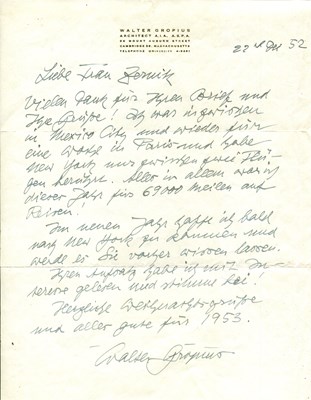 Lot 1036 - GROPIUS WALTER: (1883-1969)