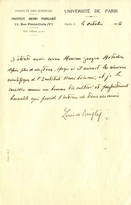 Lot 1201 - DE BROGLIE LOUIS: (1892-1987)