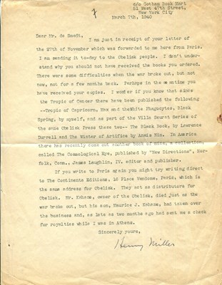 Lot 1140 - MILLER HENRY: (1891-1980)