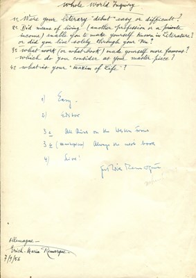 Lot 1090 - REMARQUE ERICH MARIA: (1898-1970)