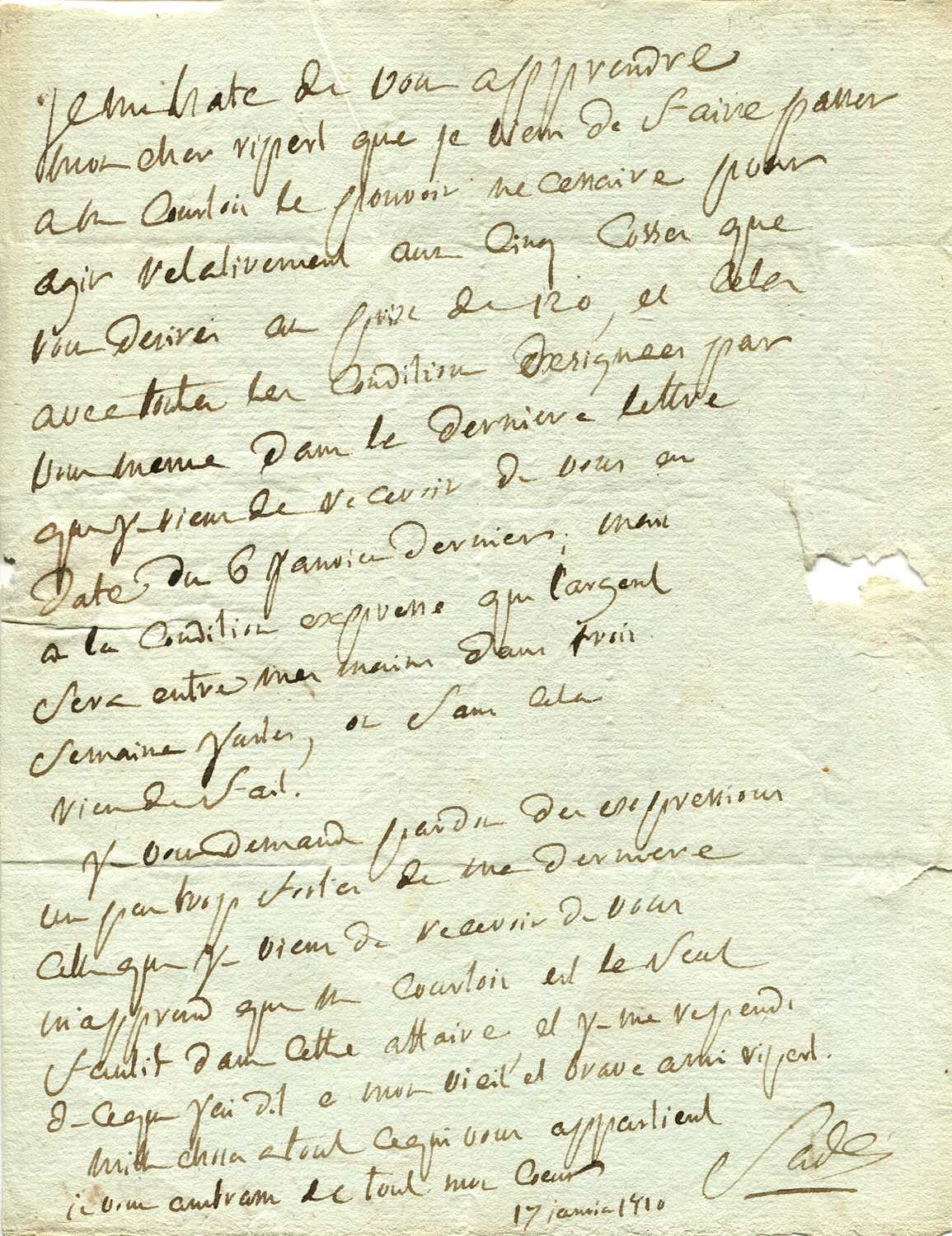 Lot 1063 - SADE MARQUIS DE: (1740-1814)