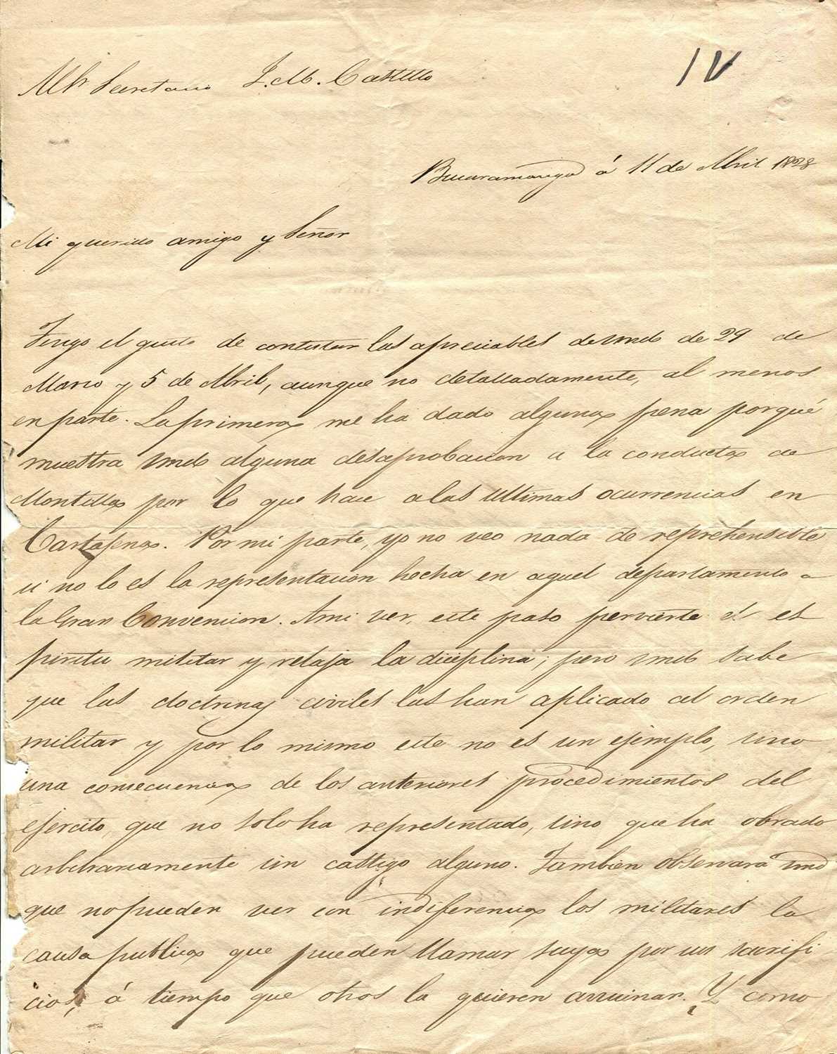 Lot 1721 - BOLIVAR SIMON: (1783-1830)