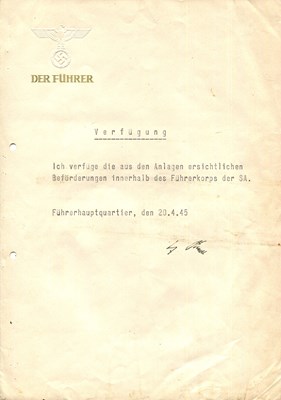 Lot 1505 - HITLER ADOLF: (1889-1945)