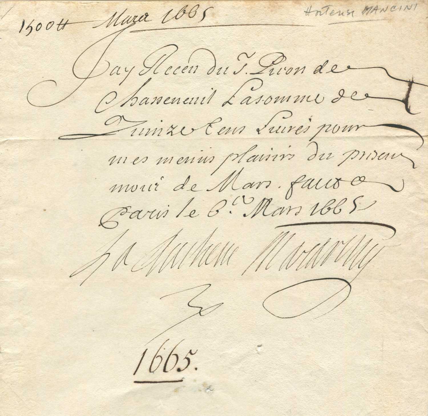 Lot 808 - MANCINI HORTENSE, DUCHESSE de MAZARIN: (1646-1699