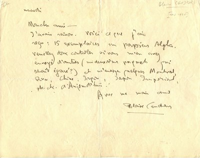 Lot 982 - CENDRARS BLAISE: (1887-1961)